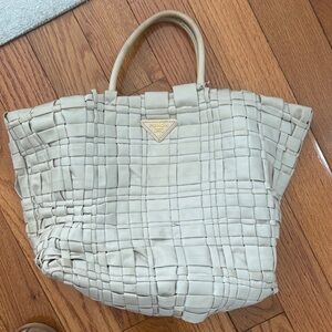 Prada Beige Woven Tote Bag